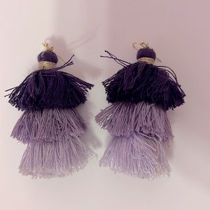 Purple Drop Dangle Tassel Thread Earrings